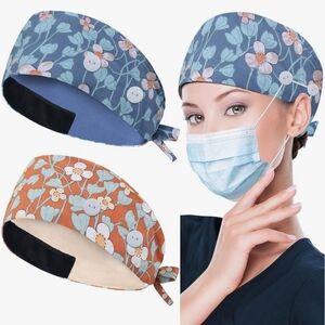 2 Floral Print Scrub Caps